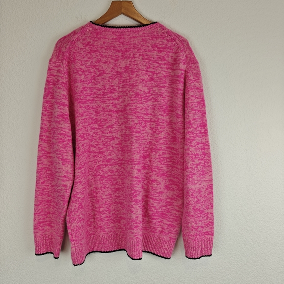J.Crew Relaxed Cashmere Pink Crewneck Sweater Black Trim Classic Cozy Knit M - Picture 10 of 13